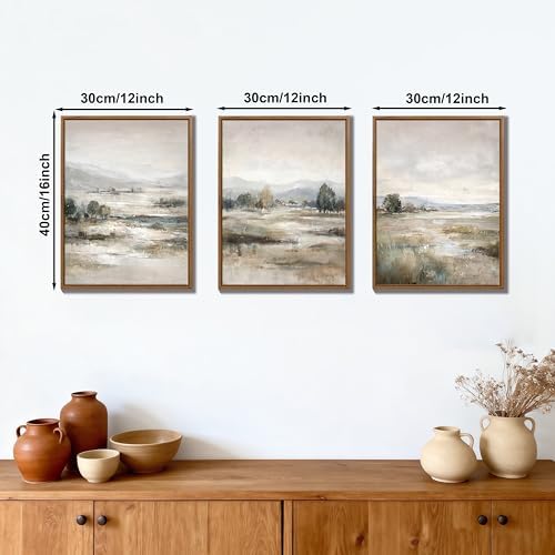 3Pcs Abstract Mist Countryside Blue Beige Mountains Canvas Wall Art 12"x16" - Image 4