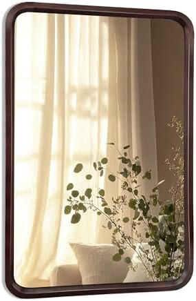 Bathroom Mirror for Wall, Wood Rectangle 24 x 36 Inch Dark Walnut Mirrors by Culer