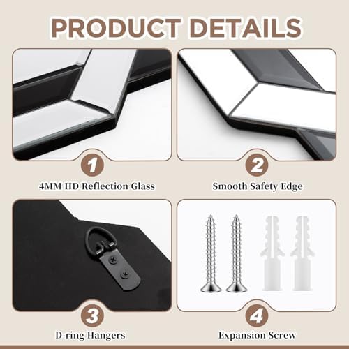 Vercraft Black Bathroom Mirror 24"X24" Decorative Beveled Edge Frameless Mirror - Image 3