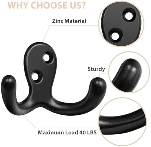Homanu 180 Pack Coat Hooks, Heavy Duty Double Prong Coat Hooks Wall Mounted - Image 4