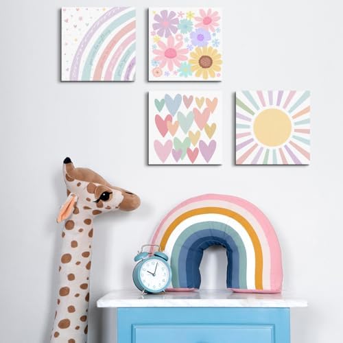 4 Pcs Girls Room Decor Posters Wall Art, Boho Rainbow Prints - Image 5
