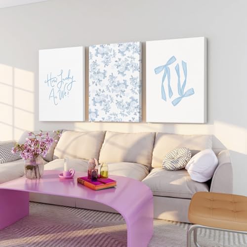 Blue Bow Wall Art Floral Canvas Wall Decor Coquette Flower Wall Art Trendy - Image 4