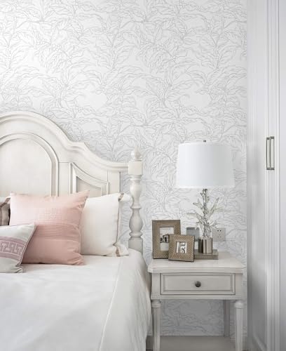 Heroad 17.3"x393" Peel and Stick Wallpaper Grey and White Wall Paper Boho Leaf - Image 5