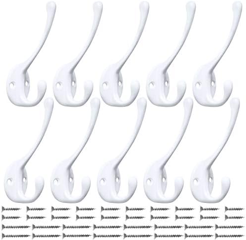 10 Pack Heavy Duty Dual Coat Hooks Wall Mounted by IBosins