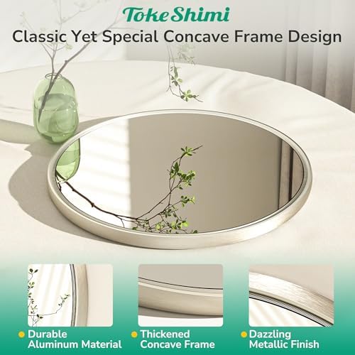 TokeShimi 24 Inch Circle Bathroom Mirror Brushed Nickel, Tempered Round Wall - Image 2