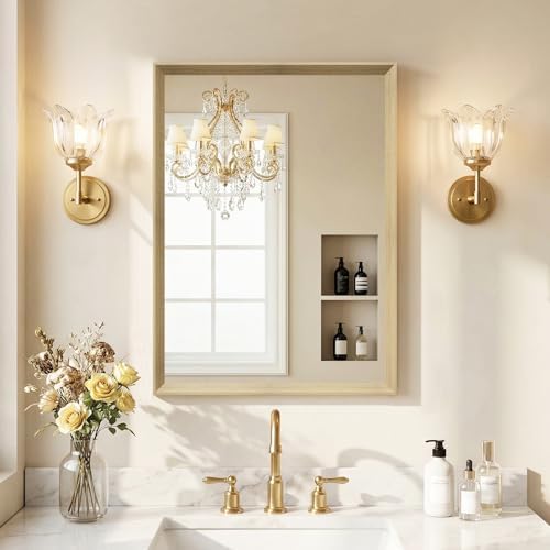 Oak Wood Effect Framed Wall Mirror, 22x30 Rectangle Mirror by Ultrue