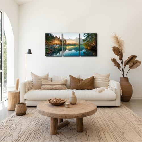 Pacimo Framed Hintersee Lake Wall Art, Autumn Sunrise Landscape Pictures - Image 2