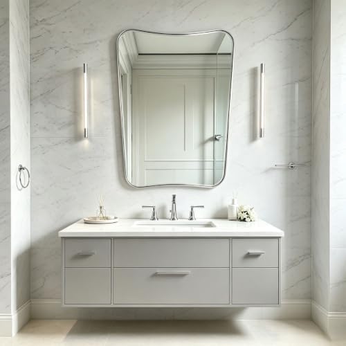 ANDY STAR Scalloped Bathroom Mirror, 26x38 Inch Brushed Nickel Frame Mirror by ANDYSTAR