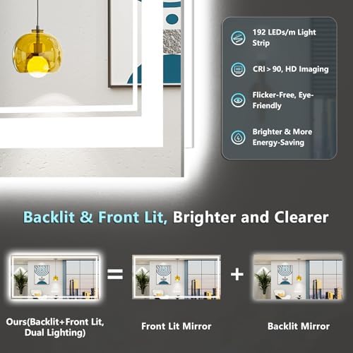 77x36 LED Bathroom Mirror, Backlit & Front Lit Lighted Mirror - Image 3