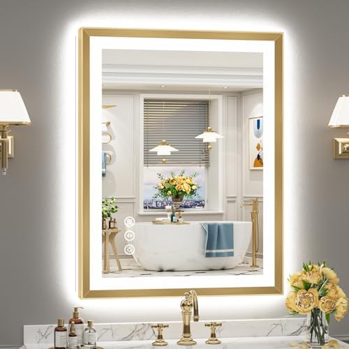 28x36 Gold Beveled LED Lighted Bathroom Mirror, Backlit & Front Lit by Awandee