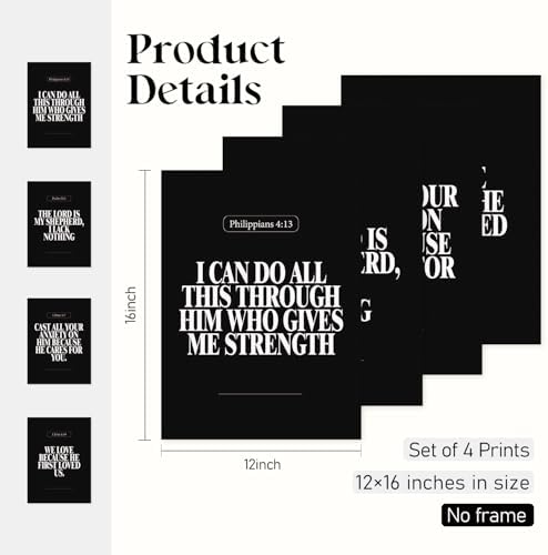 Locomiss Black Christian Modern Bible Verse Wall Art Decor Posters - Image 2