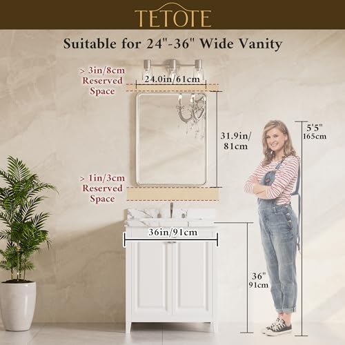 TETOTE Black Framed Vanity Mirror 24 x 32 Beveled Edge Tempered Glass, Rounded - Image 2