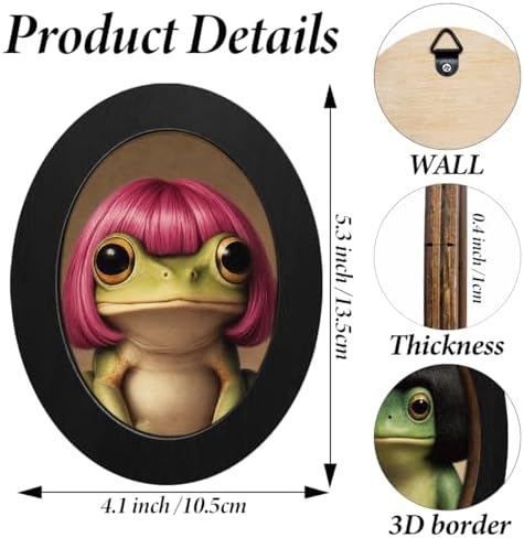 3Pcs Funny Haircut Frog Oval Wall Art Framed Meme Whimsical Decor - Image 2