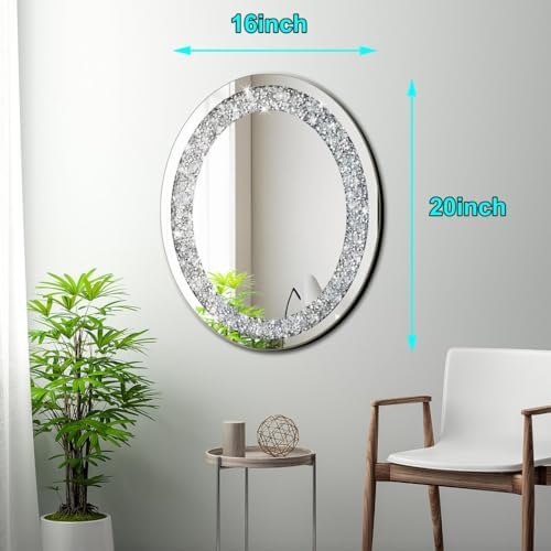 DMDFIRST Crystal Crushed Diamond Oval Shaped Glam Bling Silver Mirror - Image 4