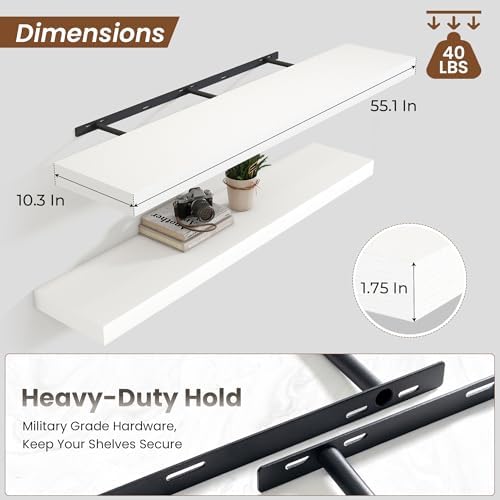 Heimlove Floating Shelves 55.1" W x 10.3" D White Set of 1 - Image 2