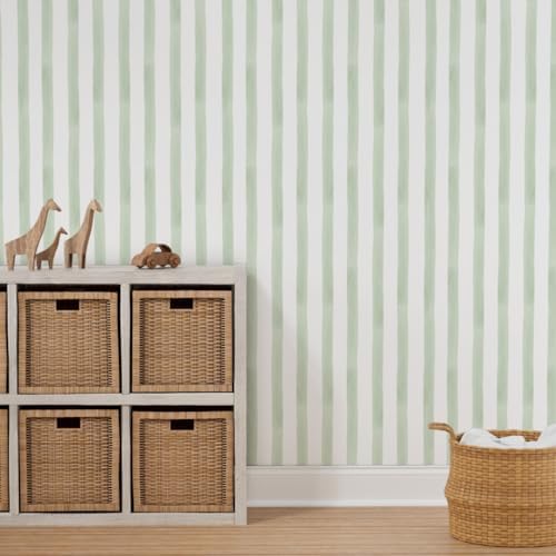 Spoonflower Light Sage Stripe Peel and Stick Wallpaper - Image 7