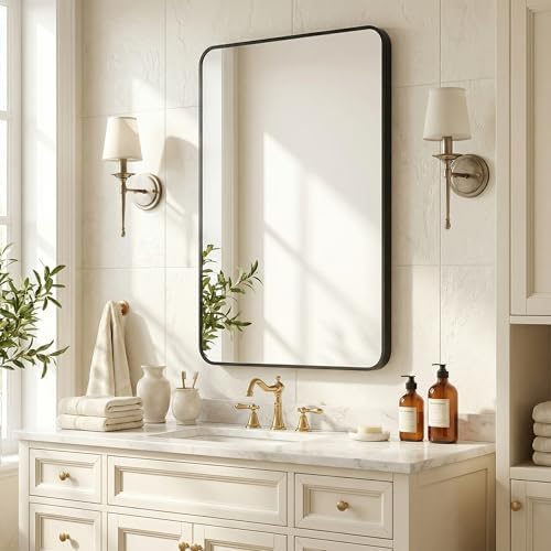 24X36 Inch Bathroom Mirror, Rectangle Aluminum Frame Mirror Anti-Rust, Wall by Furnivio