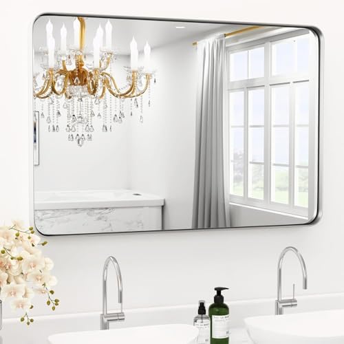 48 x 36 Brushed Nickel Bathroom Mirror by YYXW