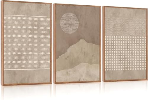 Aryroi Mid Century Modern Tan Beige Framed Canvas Wall Art Set-16"x24"x3 - Image 5