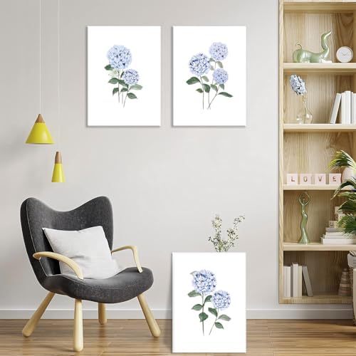 Hydrangea Wall Art Set of 3, Modern Minimalist Botanical Room Decor, - Image 3