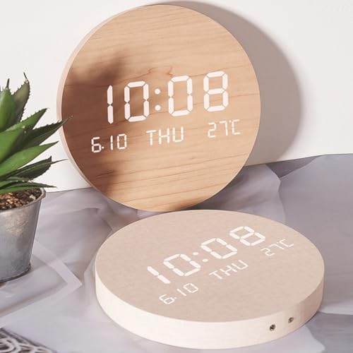 Wooden Silent Non-Ticking Wall Clock, Wood Moon Cordless Aesthetic Modern Alarm - Image 6