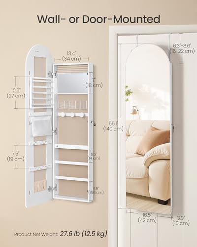 SONGMICS Wide Jewelry Organizer, Wall/Door Mounted, LED Cabinet - Image 5