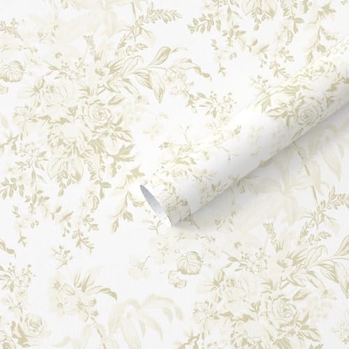 Heroad 17.3''X393'' Floral Peel and Stick Wallpaper Boho Beige Contact Paper by HeroadBrand