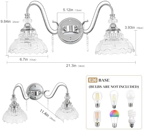 Brushed Chrome Bathroom Vanity Light, 2-Light Chrome Finish Wall Sconce - Image 6