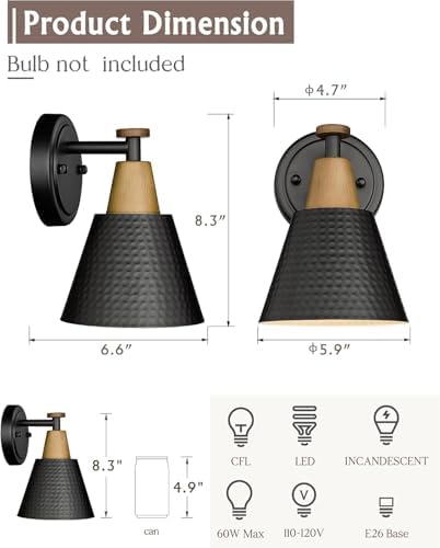 FEMILA Wall Sconces Set of 2, 1-Light Matte Black Bathroom Light Fixtures - Image 2