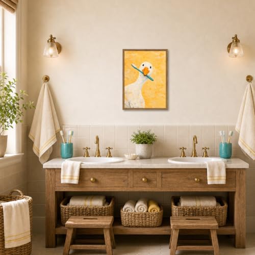 Funny Silly Goose Bathroom Wall Art Cute White Goose Brush Teeth Washroom Wall - Image 4