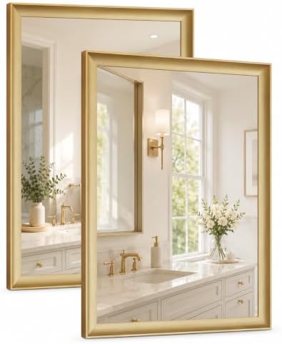 2 Pack Brushed Gold Bathroom Mirrors by Miralab