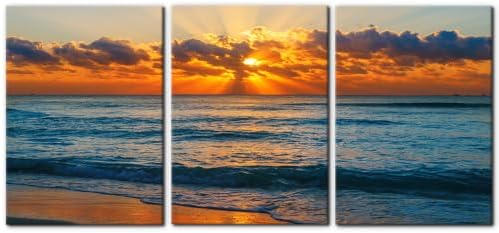 Pacimo 3 Pieces Sunset Tropical Beach Modern Canvas Wall Art Gallery Wrapped by Pacimo