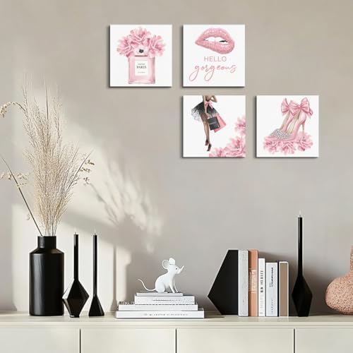 Pink Fashion Canvas Wall Art, Perfume High Heels Lipstick Beauty Wall Decor - Image 5