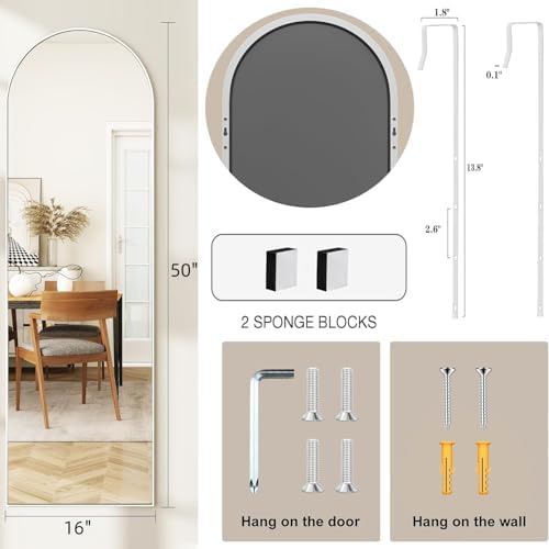 50"x 16" Door Mirror, Arched Full Length Hanging Mirror - Image 2