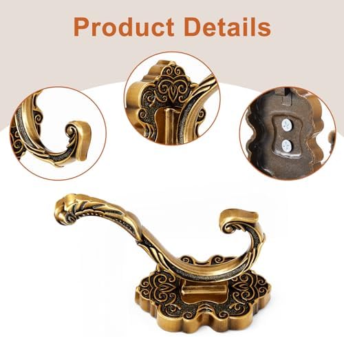 Zonon 8 Pcs Antique Gold Vintage Antique Coat Hooks Wall Mounted - Image 3