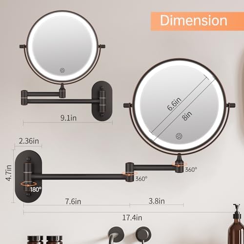 5000mAh Rechargeable Wall Mounted Lighted Makeup Mirror Double Sided 1X30X - Image 5
