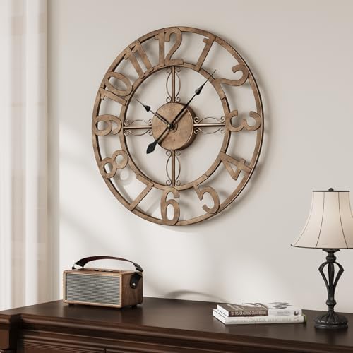 Cuspin 20 Inch Wall Clock Bronze, Large Rustic Decorative Metal Wall Clock - Image 2