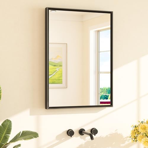 TETOTE Black Bathroom Mirror 22" x 30" Matte Black Rectangle Beveled Framed by TETOTE