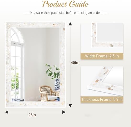 White Bathroom Mirrors for Wall 26x40 Inch, Coastal Wall Decor - Image 3