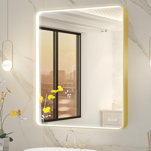 LED Mirror for Bathroom 30X36 Inch Gold Framed by Oerbasz