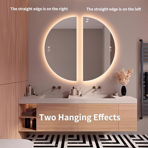 55.1"x27.6" Half-Moon LED Wall Mirror, Frameless Backlit Bathroom Mirror - Image 3