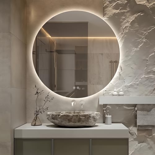 Round LED Mirror for Bathroom, Wall Mounted Vanity Mirror, 3 Colors, IP65 by TheiaMo