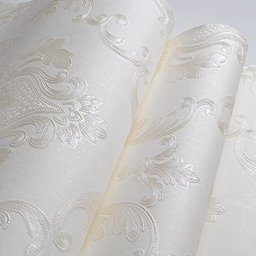 AMINAH DECO Cream White Damask Decorative Floral Wallpaper - Image 6