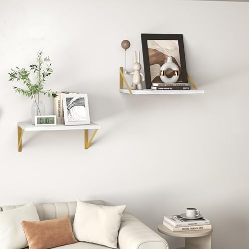 Heimlove 16W x 12D Deep Floating Shelves Set of 2 White & Gold - Image 6