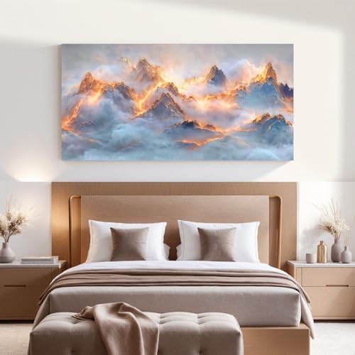 YISXINOAG Golden Snow Mountain Wall Art Abstract Landscape Painting 24"X48" - Image 4
