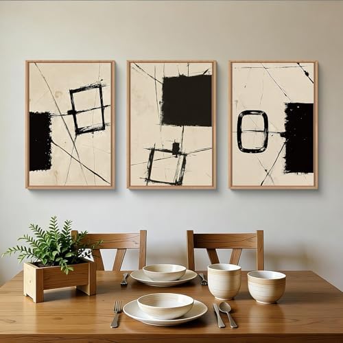 HOURIA Abstract Neutral Brushstroke Framed Canvas Wall Art Set-16"x24"x3 - Image 4