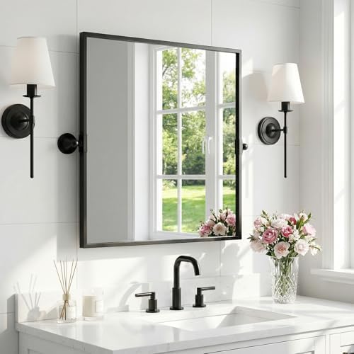 26"x26" Square Black Mirror, Pivot Mirror - Image 5