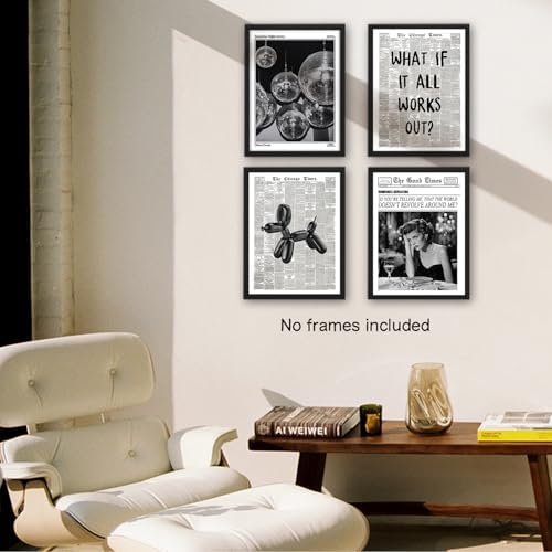 NaZaUK Black and White Framed Newspaper Posters, Y2K Wall Art Set of 4 - Image 3
