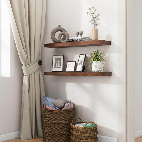 fuqing 30 Inch Floating Shelves 6.7'' Deep Dark Wood Wall Shelves Set of 2 - Image 2