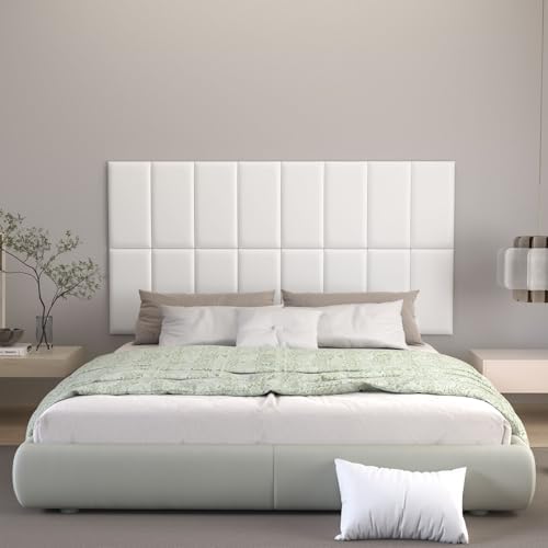Peel and Stick Headboard White Upholstered Wall Panels, 4 Panels Sized 7.8" x - Image 3